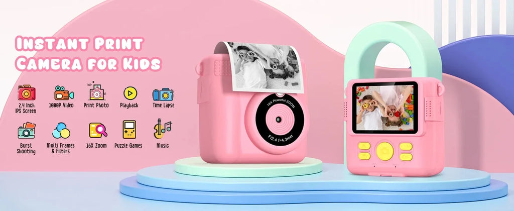 Instant Camera for Kids 2.4" 1080P Video Camera Instant Print Digital Camera with 32GB Card Gift for 3-12 Children's Camera
