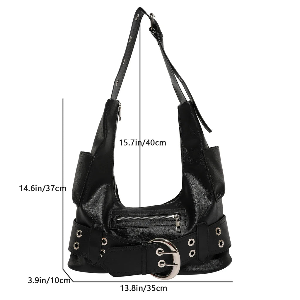 Belt buckle Women Luxury Designer Handbag And Purses PU Rivet Multiple Pockets Y2K Large Capacity Shoulder bags big totes
