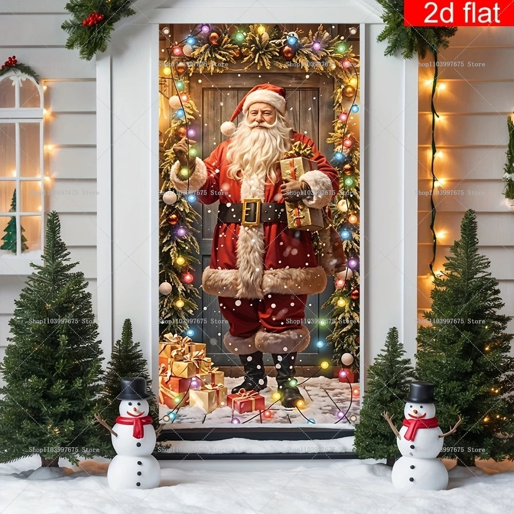 Christmas Santa Claus Colorful Light Decor Door Banners Photography Backdrop Indoor Outdoor Wall Porch Background Party Supplies