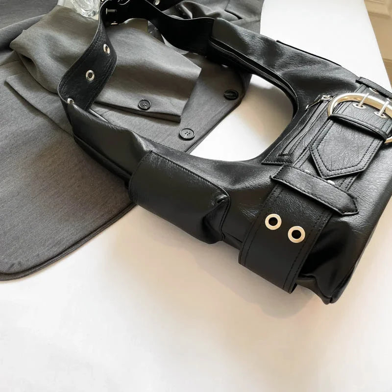 Belt buckle Women Luxury Designer Handbag And Purses PU Rivet Multiple Pockets Y2K Large Capacity Shoulder bags big totes