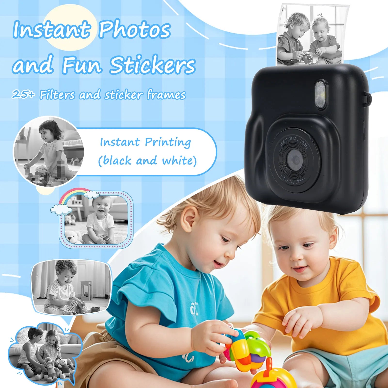 Kids Instant Print Camera 48MP Dual Lens Student Digital Cameras for Selfie Photography 1080P Kids Instant Print Camera