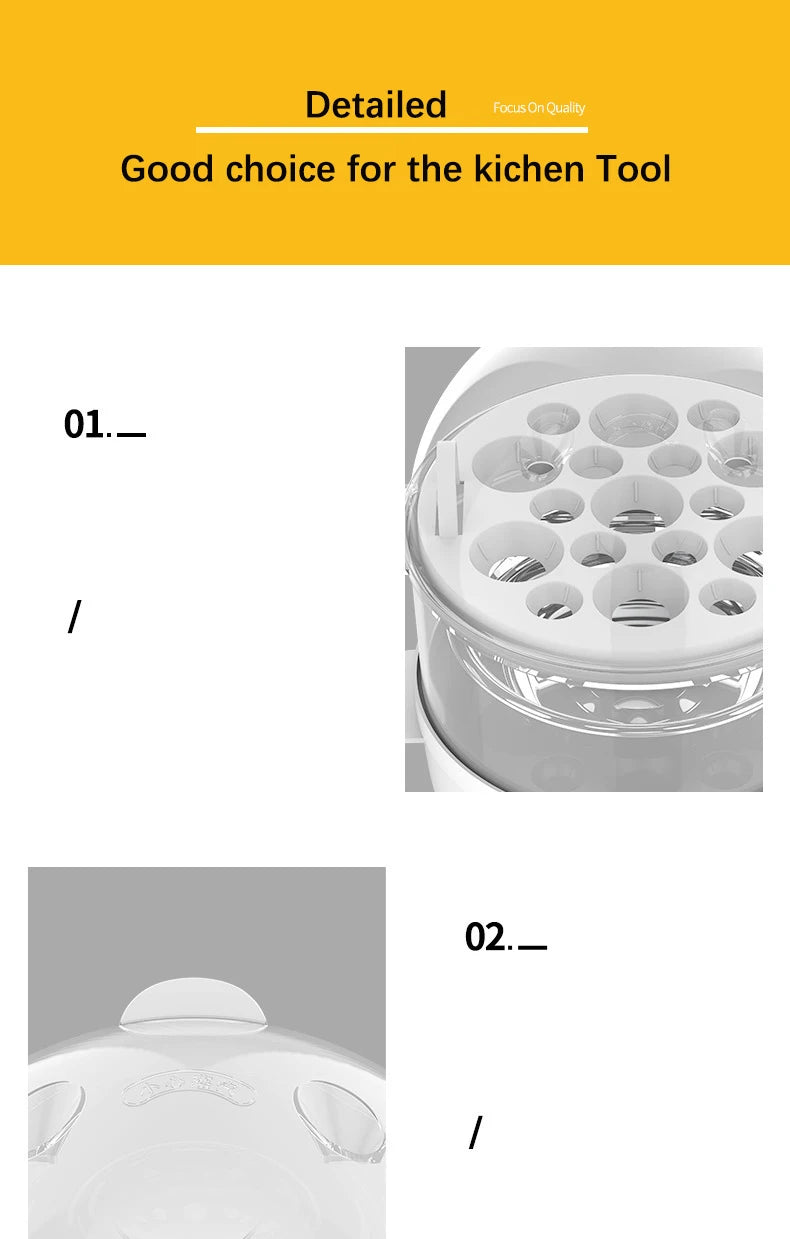 Electric Egg Cooker Steamer Boiler for 14 Eggs Two Layer Soft Medium Hard Boiled Egg Maker with Auto Shut Off Kitchen Appliance