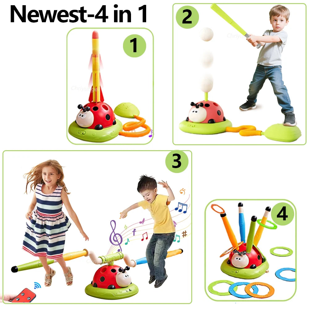 Musical Jump Sports Toys Toss Ring Game Toy and Rocket Launcher for Kids Ladybug Multifunction Outdoor Machine Gifts