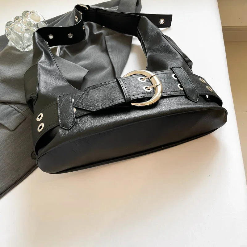 Belt buckle Women Luxury Designer Handbag And Purses PU Rivet Multiple Pockets Y2K Large Capacity Shoulder bags big totes
