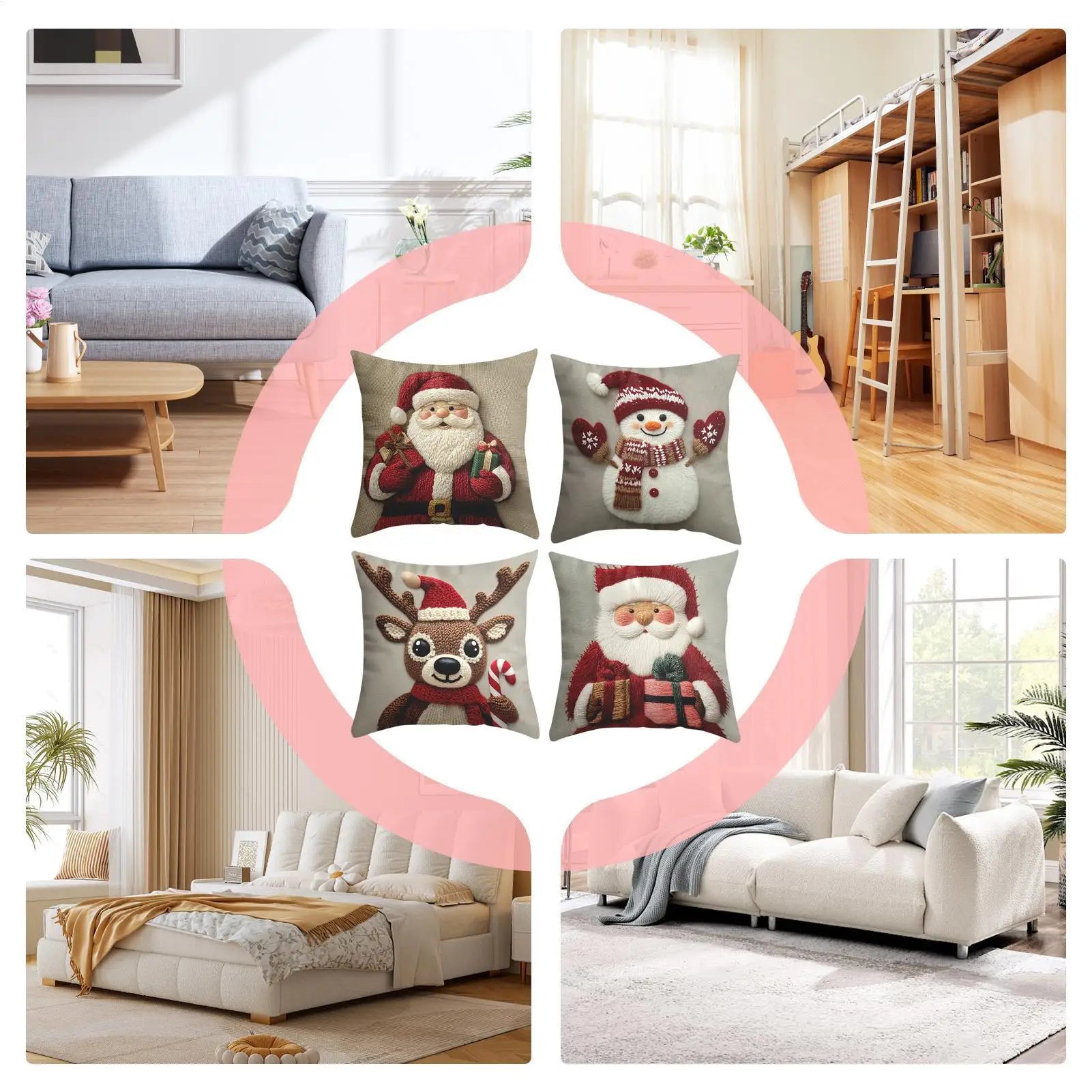 Christmas Pillow Covers 4 Pieces Christmas Decorations with Invisible Zipper Throw Pillow Cases for Home 2025 Xmas Navidad