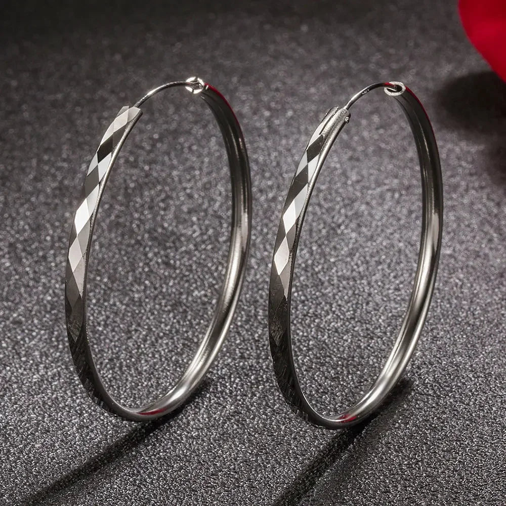 Luxury 925 Sterling Silver 5cm Large Circle Thin Hoop Earrings for Women, Original Designer Jewelry, Party Wedding Jewelry Gift