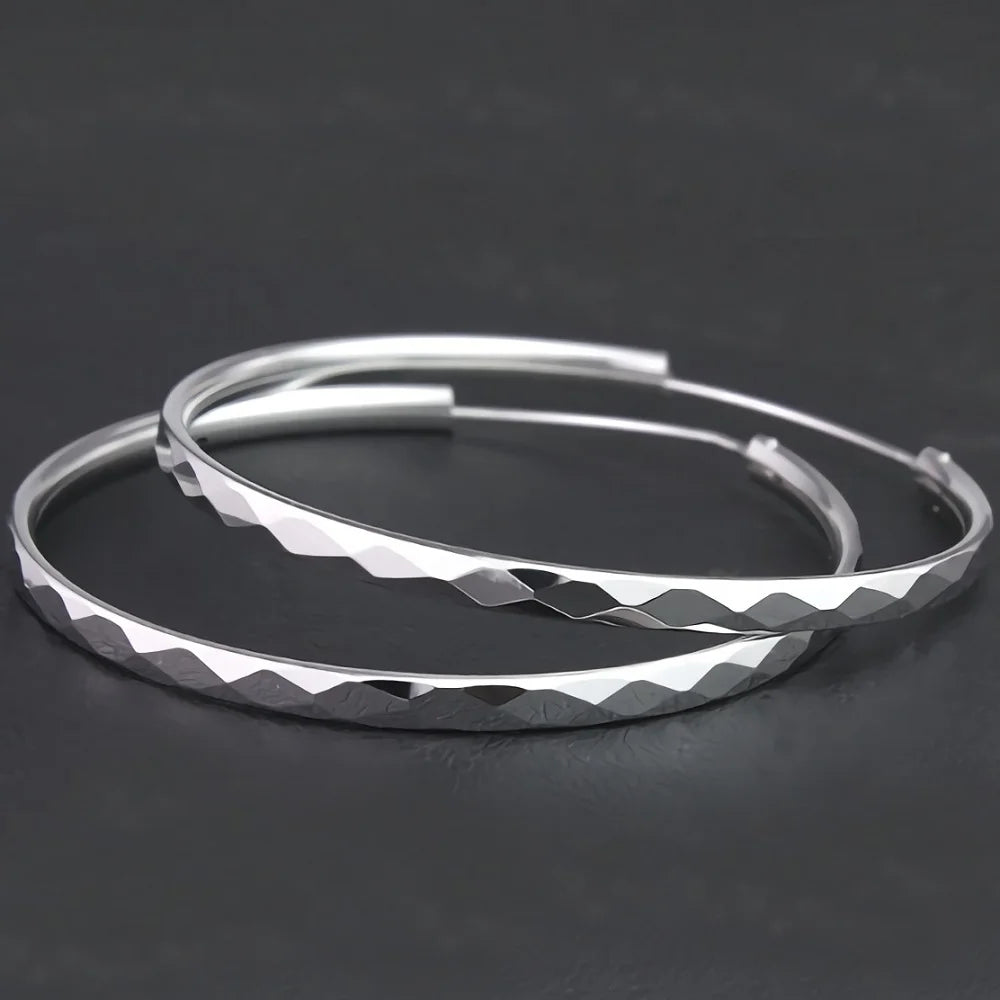 Luxury 925 Sterling Silver 5cm Large Circle Thin Hoop Earrings for Women, Original Designer Jewelry, Party Wedding Jewelry Gift